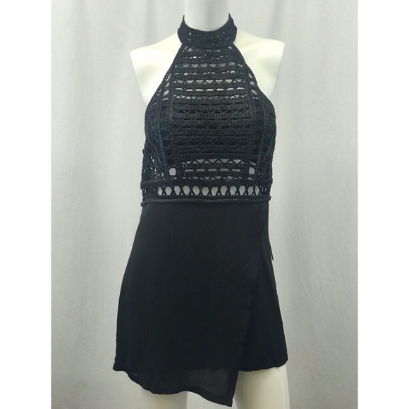 Missguided Dresses & Skirts - Missguided Crochet Faux Wrap Black Romper NWT